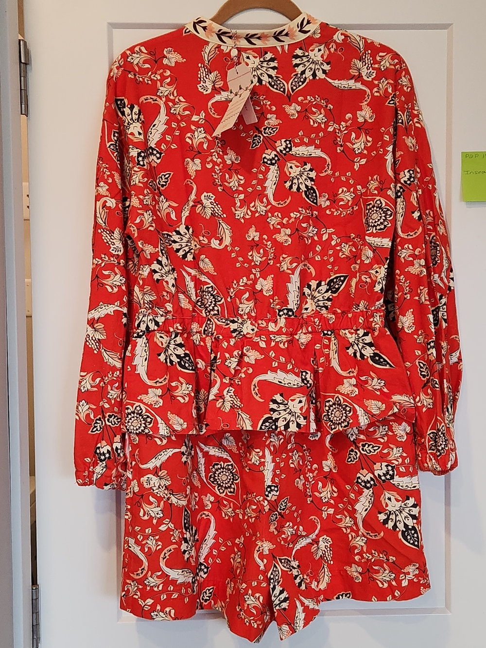 NWT Farm Rio Large Floral Button Front Cotton Ruffle Waist Puff Sleeve Romper - Picture 7 of 8